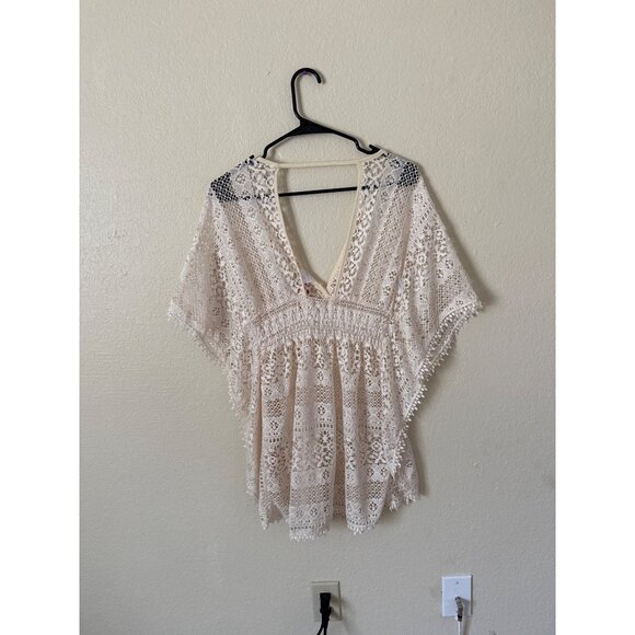 NWT No Boundaries Women's Swim Cover Up Blouse Size M Bohemian Coachella Cream - Picture 4 of 6